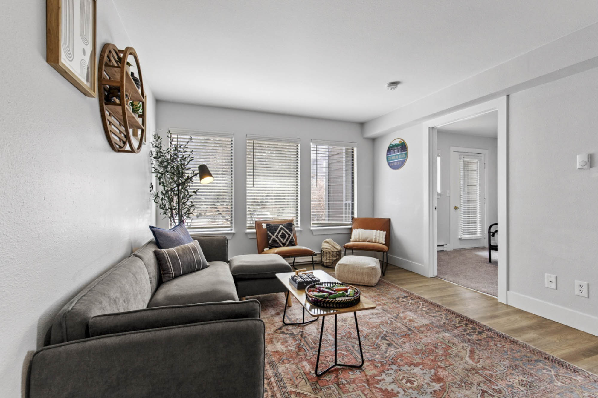 Model living room with lots of natural light at The Junction